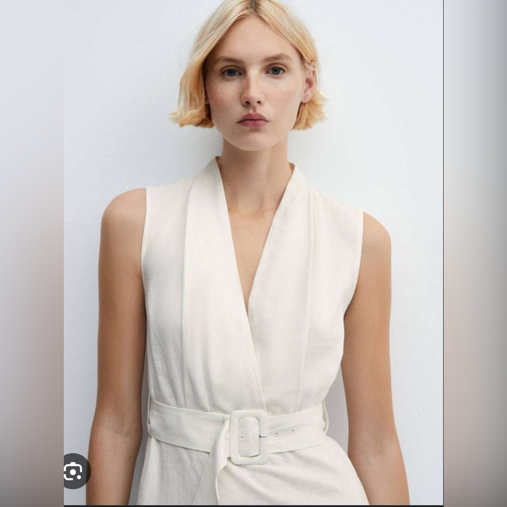 NWT Mango Sleeveless Belted Linen Dress